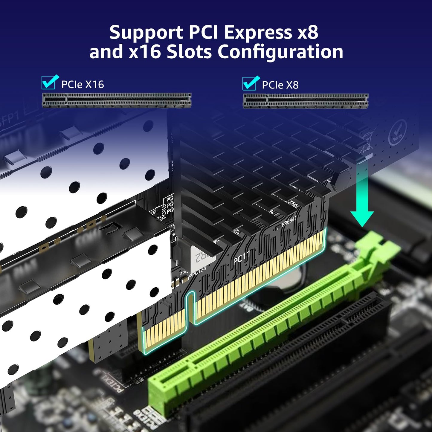 10Gb SFP+ PCIe NIC Network Card with Dual 10Gbps SFP+ Port, Intel 82599(X520-DA2) Chip, VIMIN 10G Ethernet LAN Adapter Support Windows7/8/10/11/Linux/VMware, Compatible with PCI Express X8 & X16