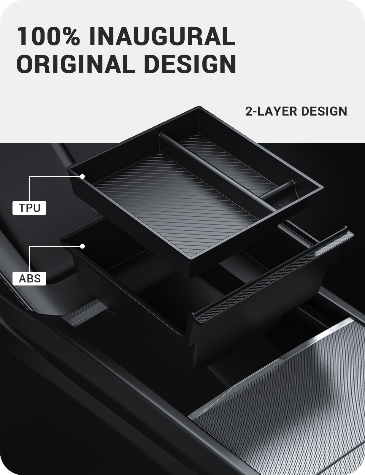 BASENOR 4PCS 2026 Tesla Model Y Model 3 Center Console Organizer Tray [Double Layer Design],Cup Holder Armrest Hidden Storage Box for 2025 2026 Model Y Juniper 2024-2026 Tesla 3 Highland Accessories