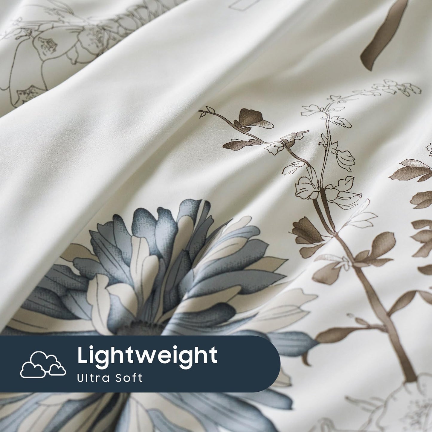 Wake In Cloud - Floral Comforter Set, Botanical Flowers Pattern Printed, Soft Microfiber Bedding (3pcs, King Size)