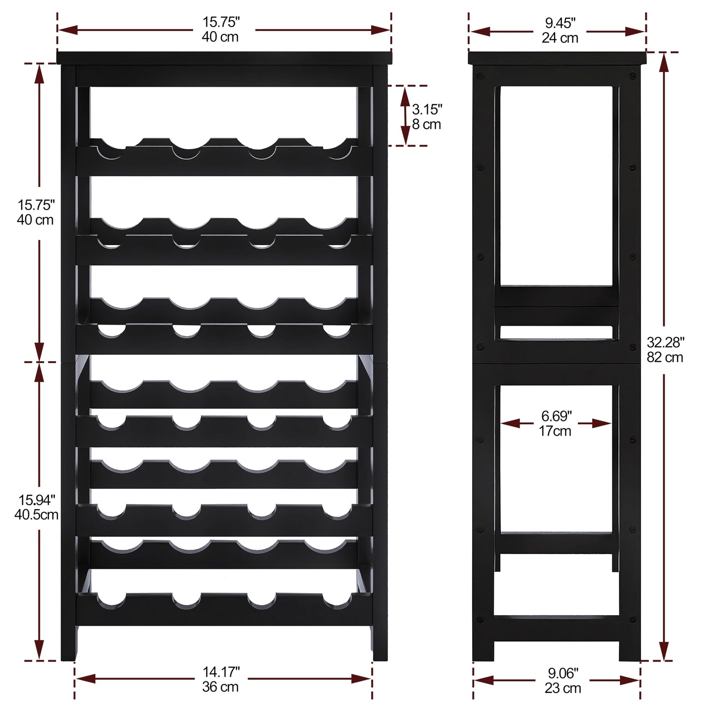 STELLSTAR 24 Bottle Wine Rack Freestanding Floor, 6 Tier Wine Display Storage Shelves with Tabletop, Bamboo Wine Bottle Holder Stand with Wave Bars for Kitchen Dining Room Pantry, Black