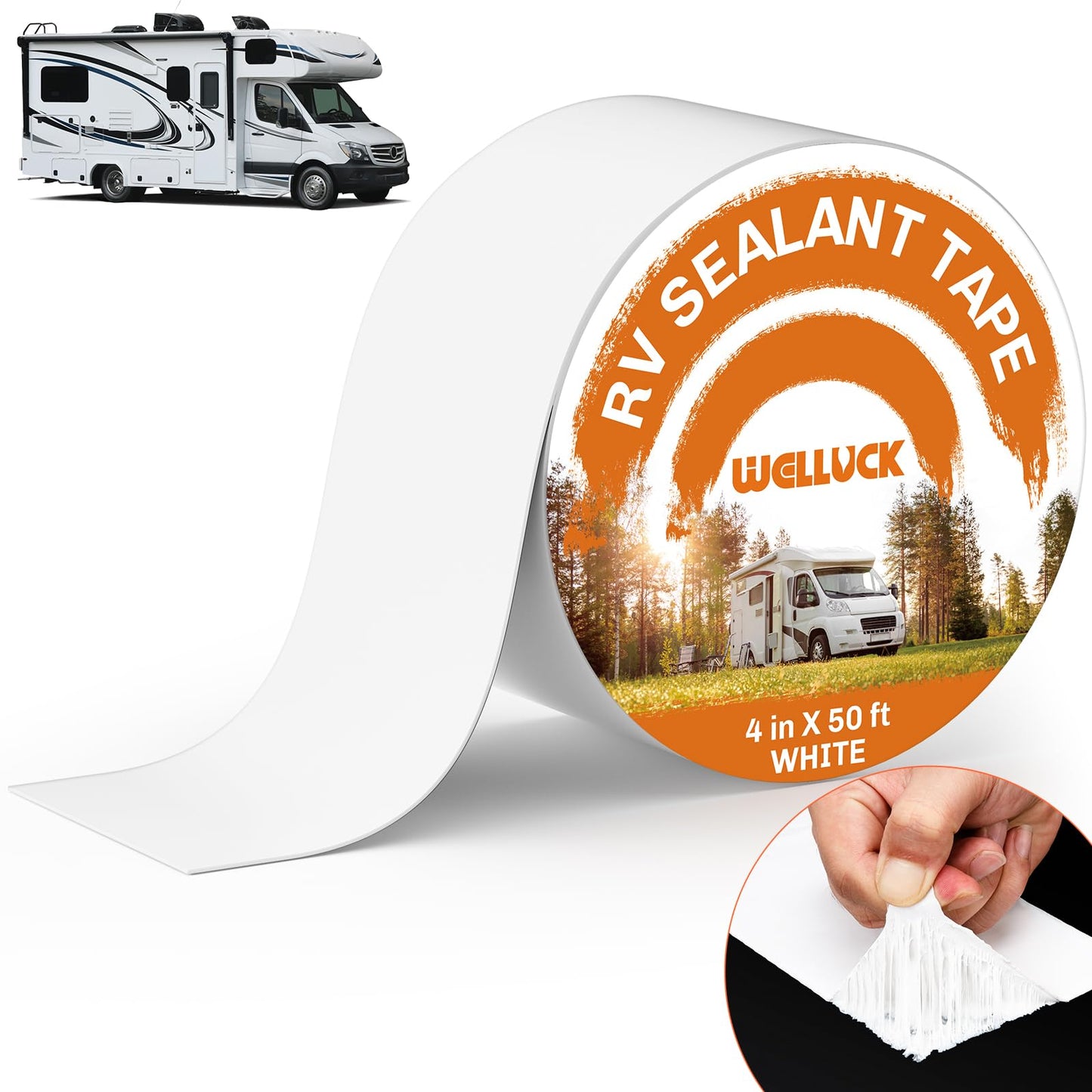 WELLUCK RV Roof Tape Sealant Roofing, Natural White RV Tape for Roof Repair Camper Trailer Boat Sealing Leak Repair, UV & Waterproof (4 Inch X 50 Foot White)