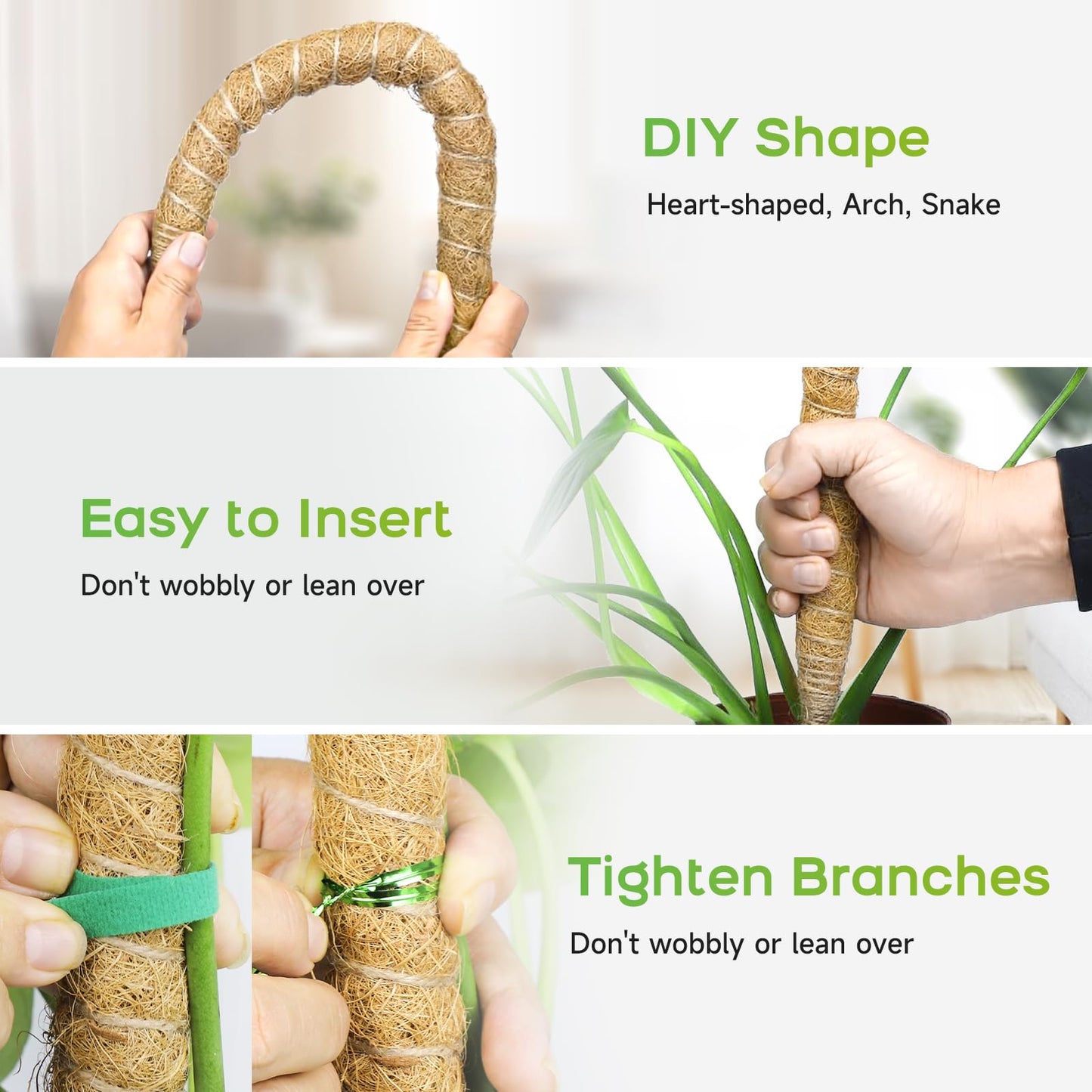 SYCARON Moss Pole, 4 PCS 47.2 Inches Moss Pole Plant Support Monstera, Coco Coir Plant Support Stakes for Small/Medium Potted Climbing Plants, Indoor Plants to Grow Upwards