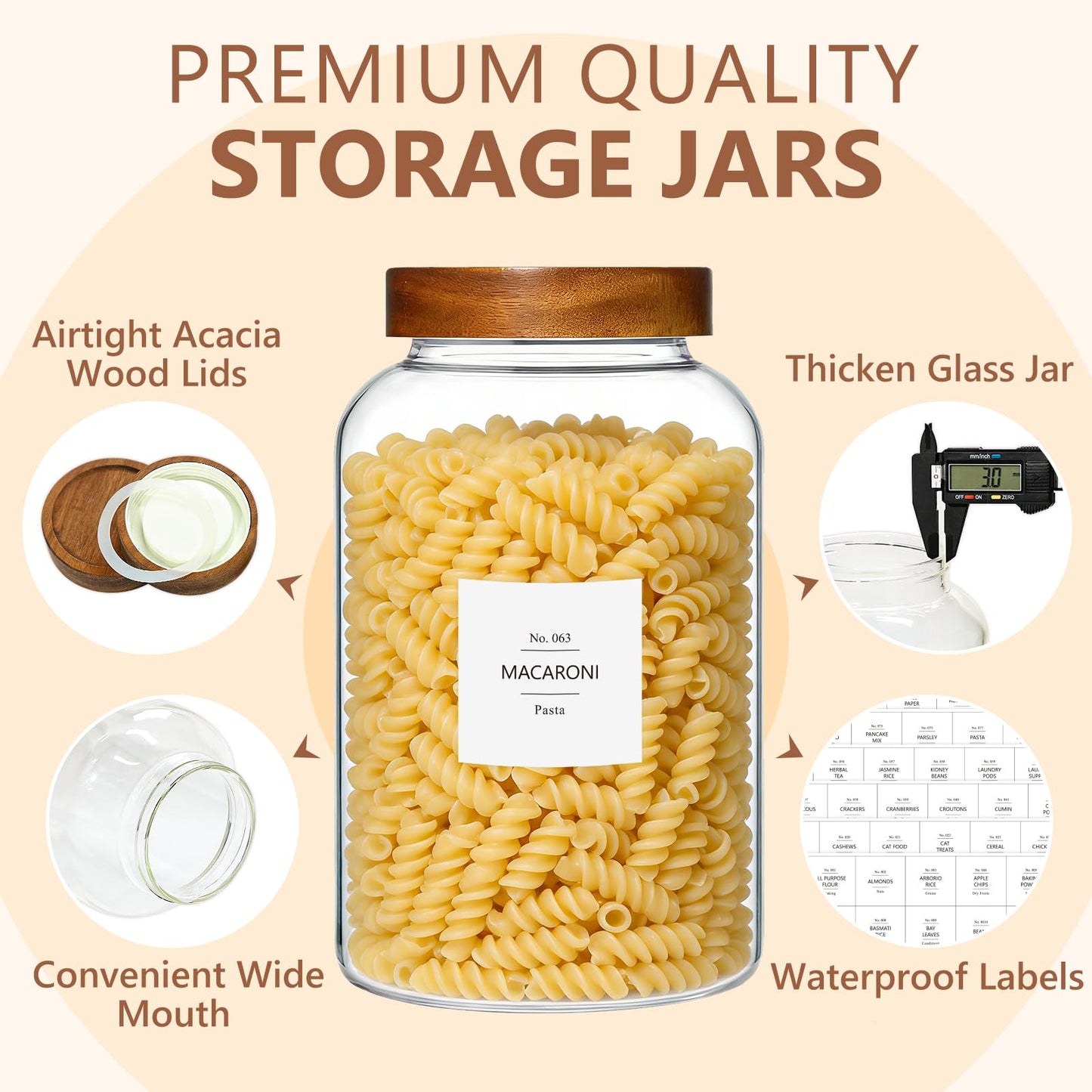 KEYWING 1 Gallon Large Glass Jars With Airtight Lid, 2Pcs Glass Food Storage Containers With Lids, Flour Rice Contianers for Pantry Kitchen Organization Egg Cookie Sugar Cereal