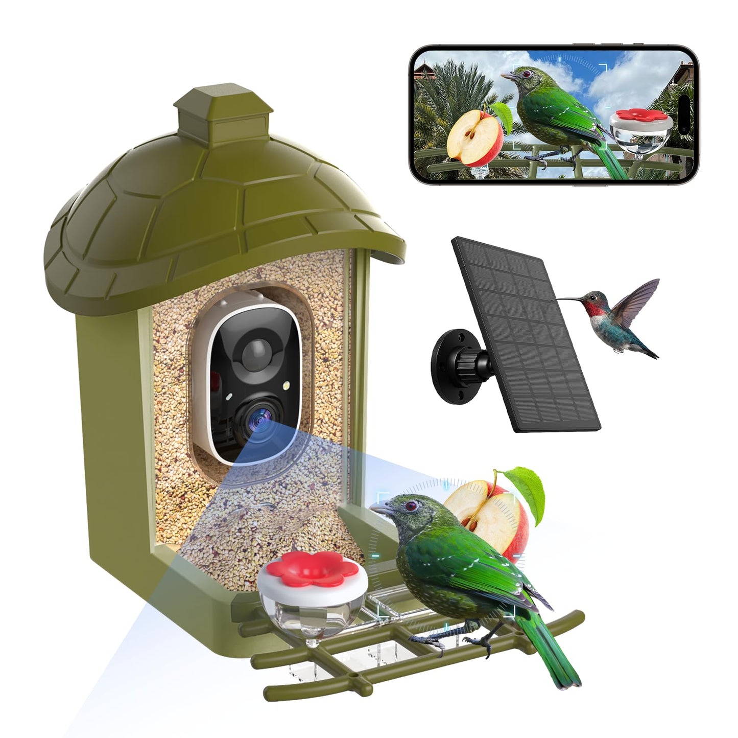 oddkont Smart Bird Feeder with Camera, Bird Feeder with Camera, 2K HD Record Video Live View with Solar Panel, AI Identify Species Auto Capture, Instant Arrival Alerts, Gift for Birds Lover