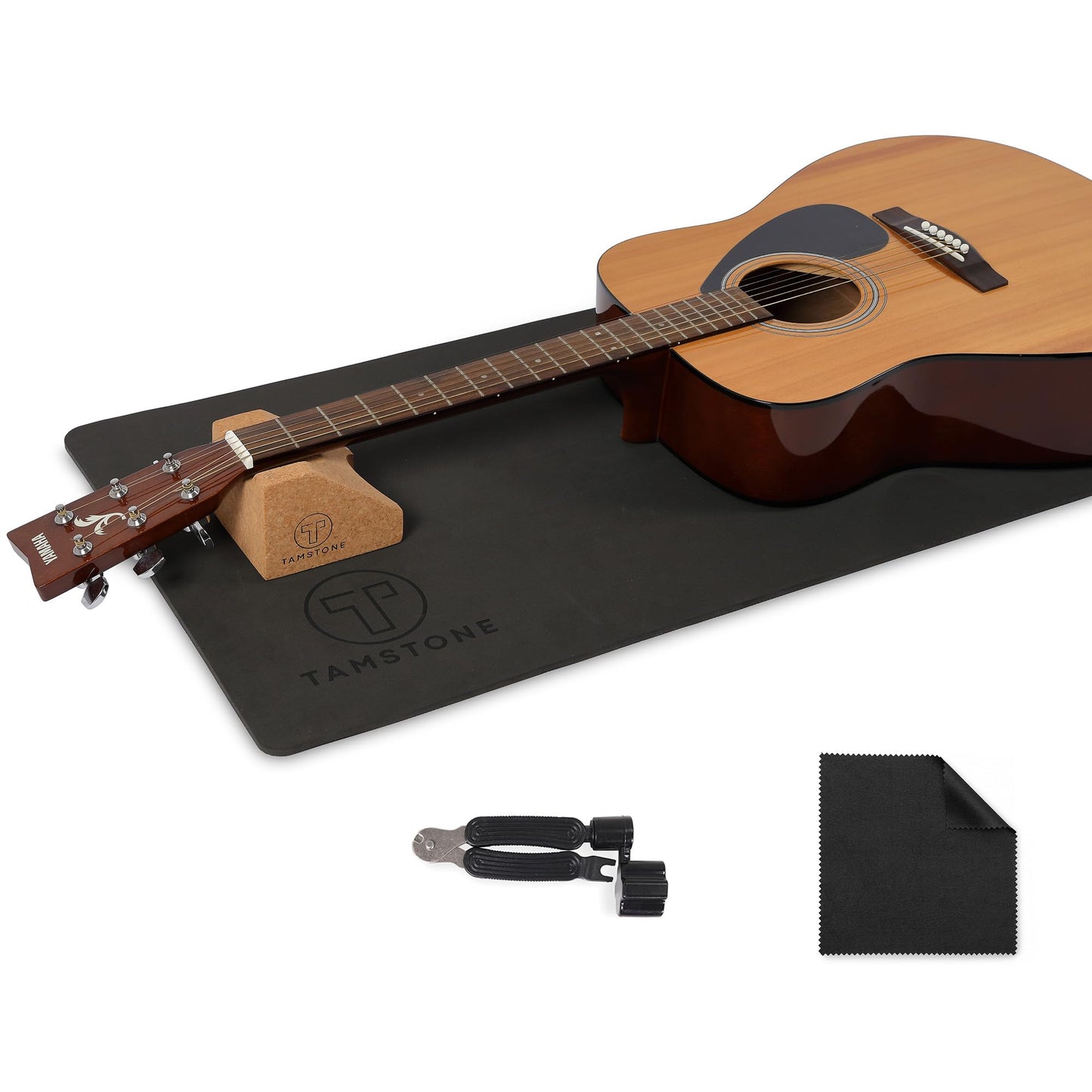 Tamstone Guitar Work Mat and Neck Rest - Guitar Maintenance Cradle and Pad - Repair Work and Maintenance - Bass, Acoustic, Ukulele, Banjo and Mandolin - Includes Cleaning Cloth and String Winder