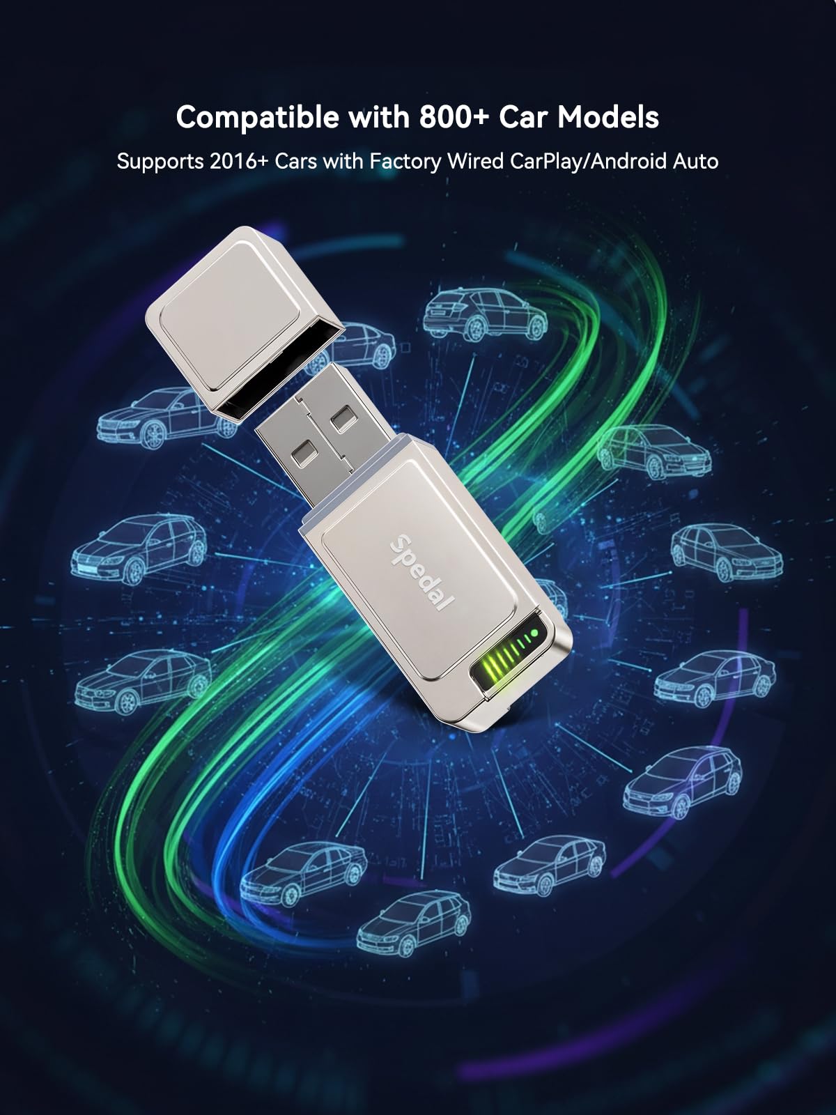 Spedal Wireless CarPlay & Android Auto Adapter – Compact USB-A/C Plug & Play Dongle, Converts Wired to Wireless, Retains OEM Controls, Fast Auto-Connect for iOS 10+/Android 11+ Cars 2016+ (Silver)