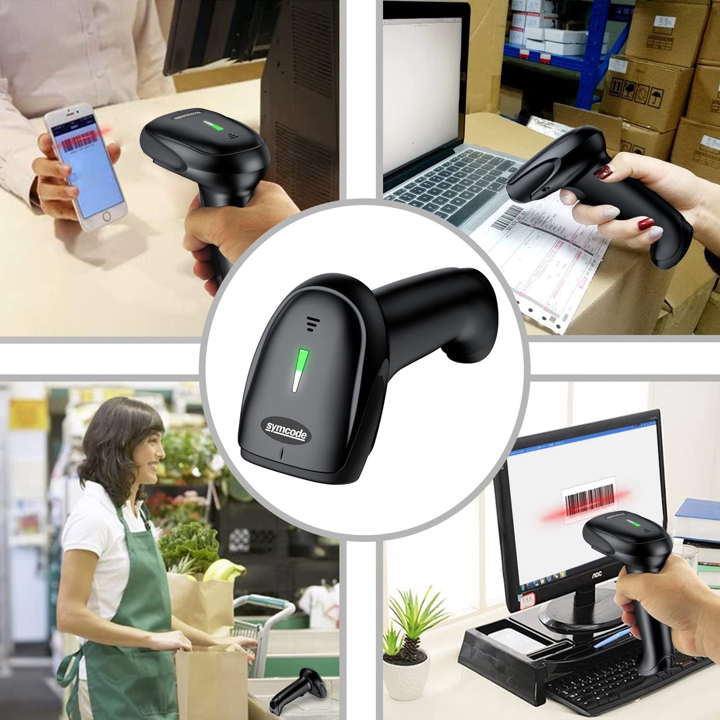 Symcode Bluetooth Barcode Scanner Handheld USB CCD Cordless Barcode Reader Scanner Compatible with 2.4G Wireless & Bluetooth Function & Wired Connection with Windows, Mac,Android, iOS