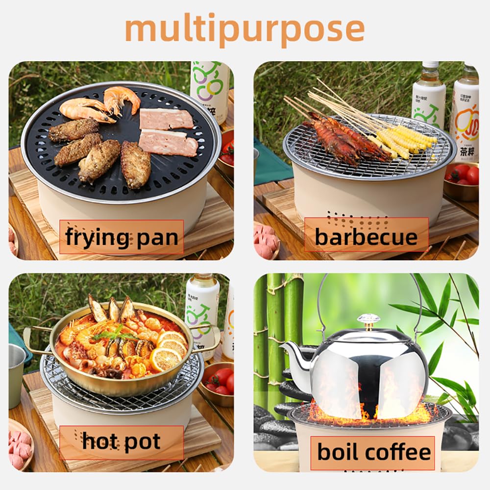 SANQIAHOME Stainless Steel Charcoal Portable Barbecue Grill, 10.5 Inches Non-Stick,Round,Barbecue or Hot Pot, Boiling Water,Charcoal Stove for Home Party Outdoor Camping