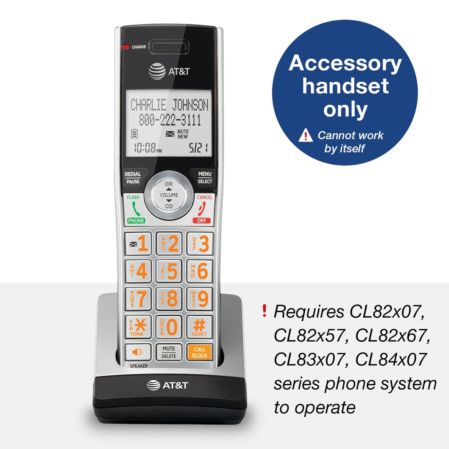 AT&T CL80107 Additional Handset for CL82x07, CL82x57, CL82x67, CL83x07, CL84x07 Series Cordless Phone