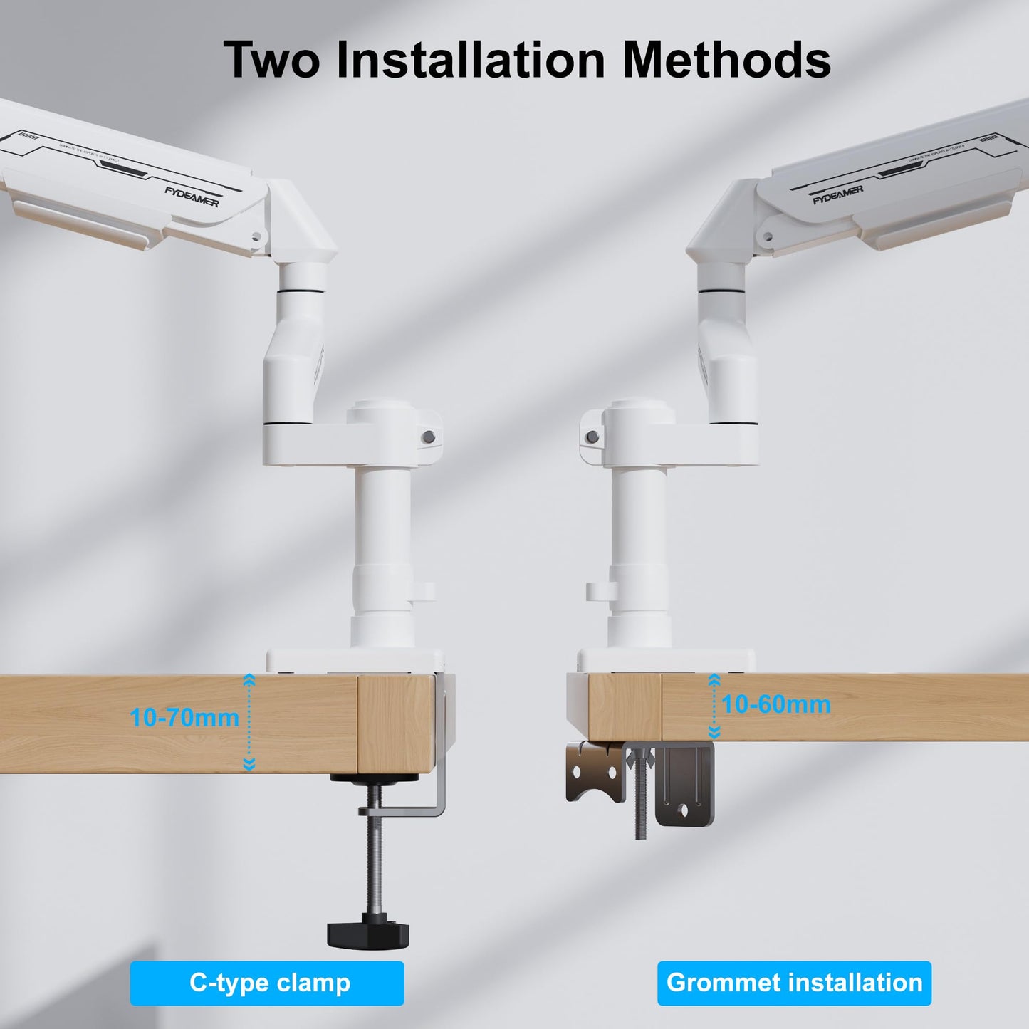 Fydeamer Single Monitor Arm, Heavy Duty Gas Spring Monitor Stand for 17-35 Inch Screens up to 24.2 lbs, VESA Desk Mount with C-Clamp & Grommet Base, White