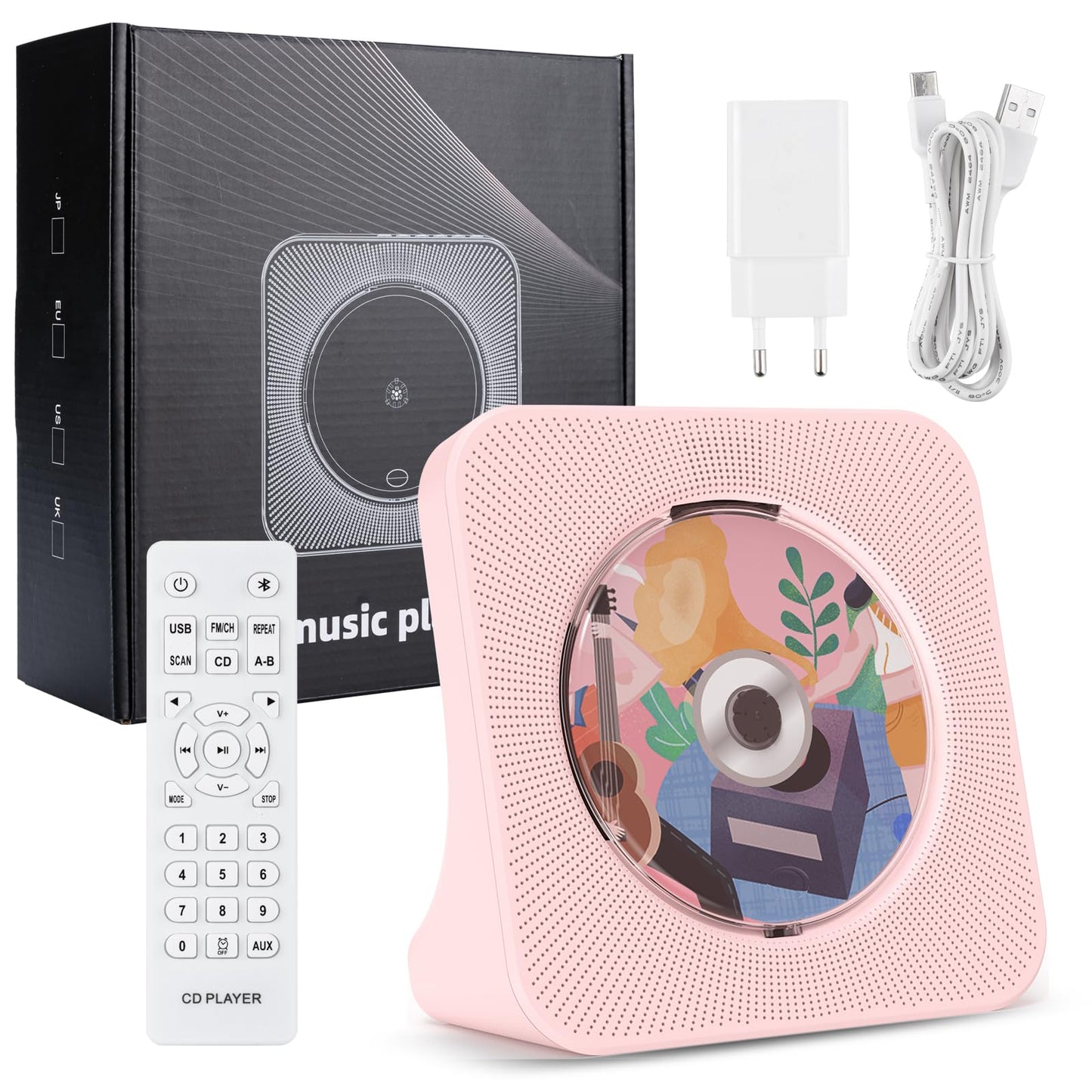 Gueray Portable CD Player with Bluetooth 5.0, CD Player for Desktop with HiFi Sound Speaker, CD Kpop Music Player with Remote Control, Dust Cover, FM Radio, LED Screen Support AUX/USB Headphone Jack