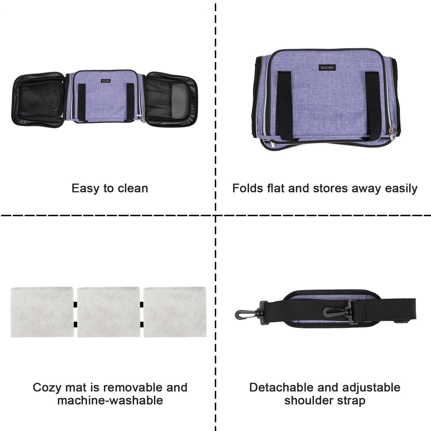 BAGLHER Cat Carrier Bag,Airline Approved Pet Carrier Soft Side Pet Travel 5 Sides Open Doors 3 Sides Expandable Foldable Dog Carrier with Fleece Pad
