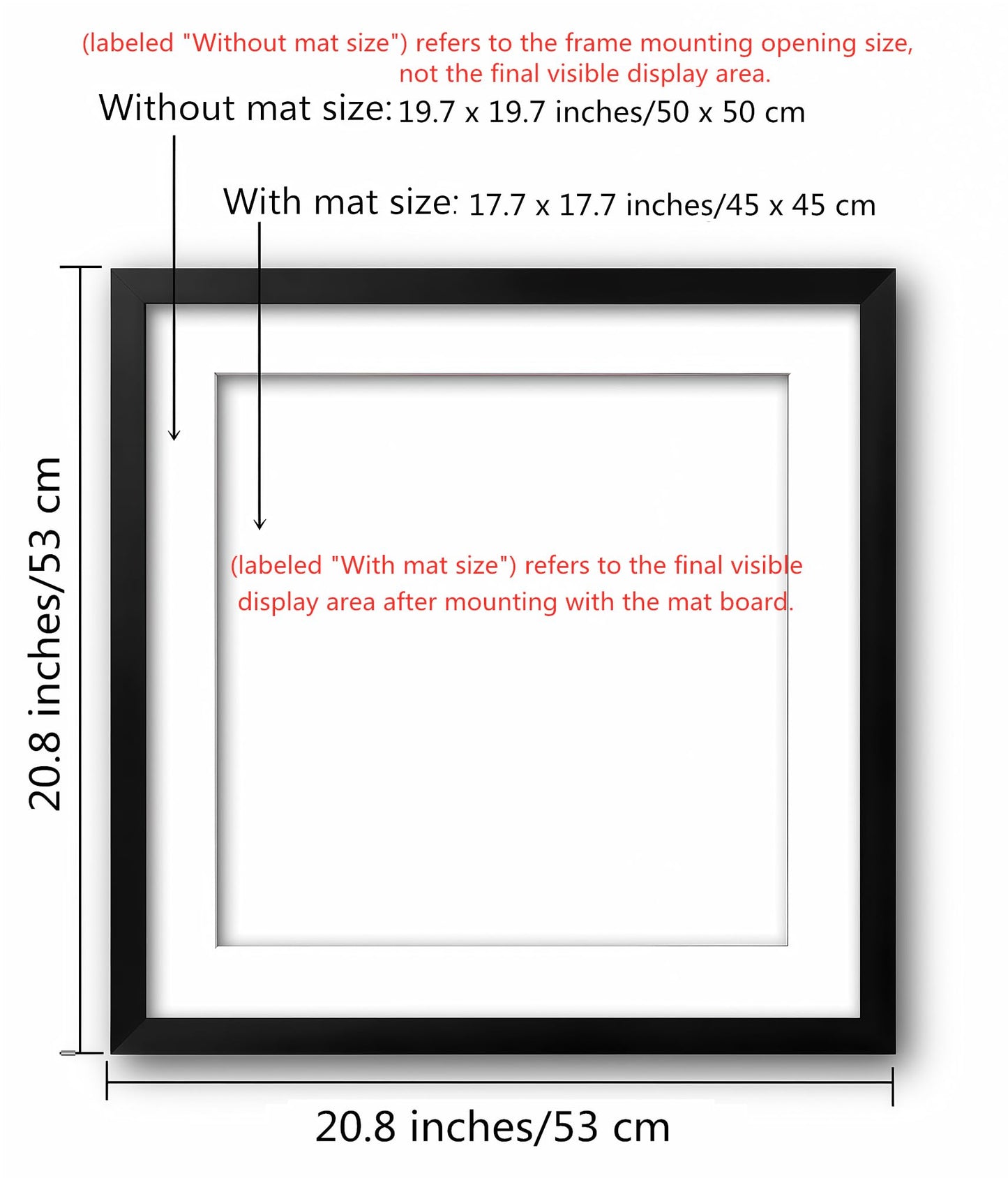 NIHO-JIUMA Wood Photo Frame, Fits 20 X 20 in / 50 X 50 cm Diamond Painting or Oil Paintings Photos, Pine Wood Picture Frames & Plexiglass (2-piece set, Black, With Mat)