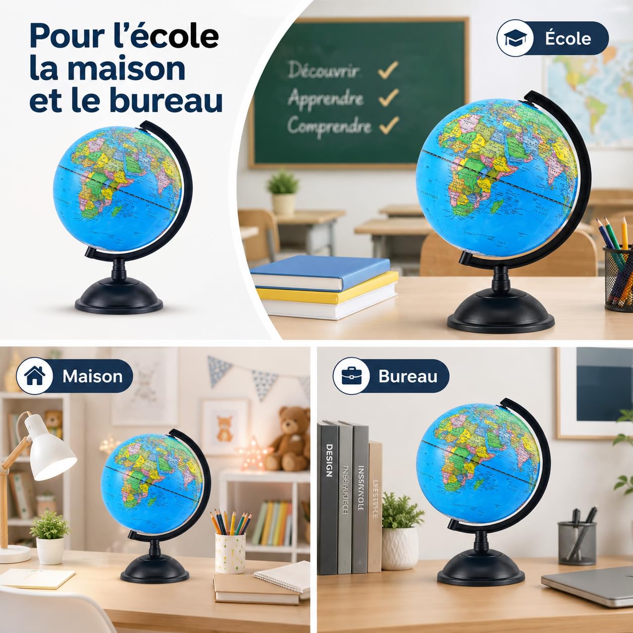 Exerz 20cm Globe Terrestre - Carte en Français - 20cm World Globe in French - Garte politique/éducative/géographique