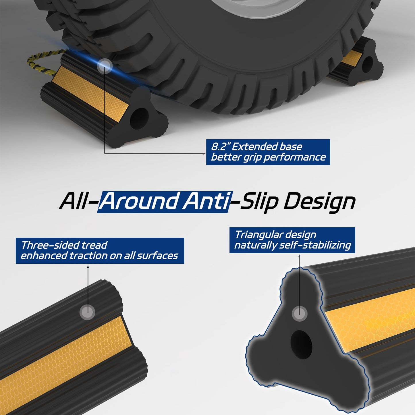 TOWKING Heavy Duty Rubber Wheel Chock, Non-Slip Tire Stopper with Durable Nylon Rope, for Cars, Trucks, RVs, and Aircraft, 2 Pairs