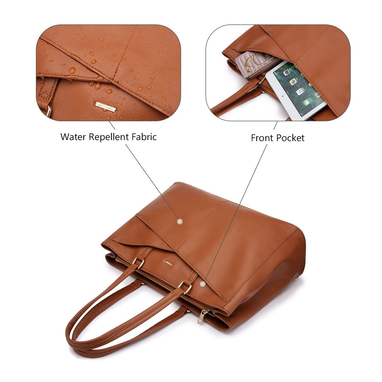 LOVEVOOK Laptop Tote Bag for Women 15.6 Inch Waterproof Leather Computer Bags Women Business Office Work Bag Briefcase Brown