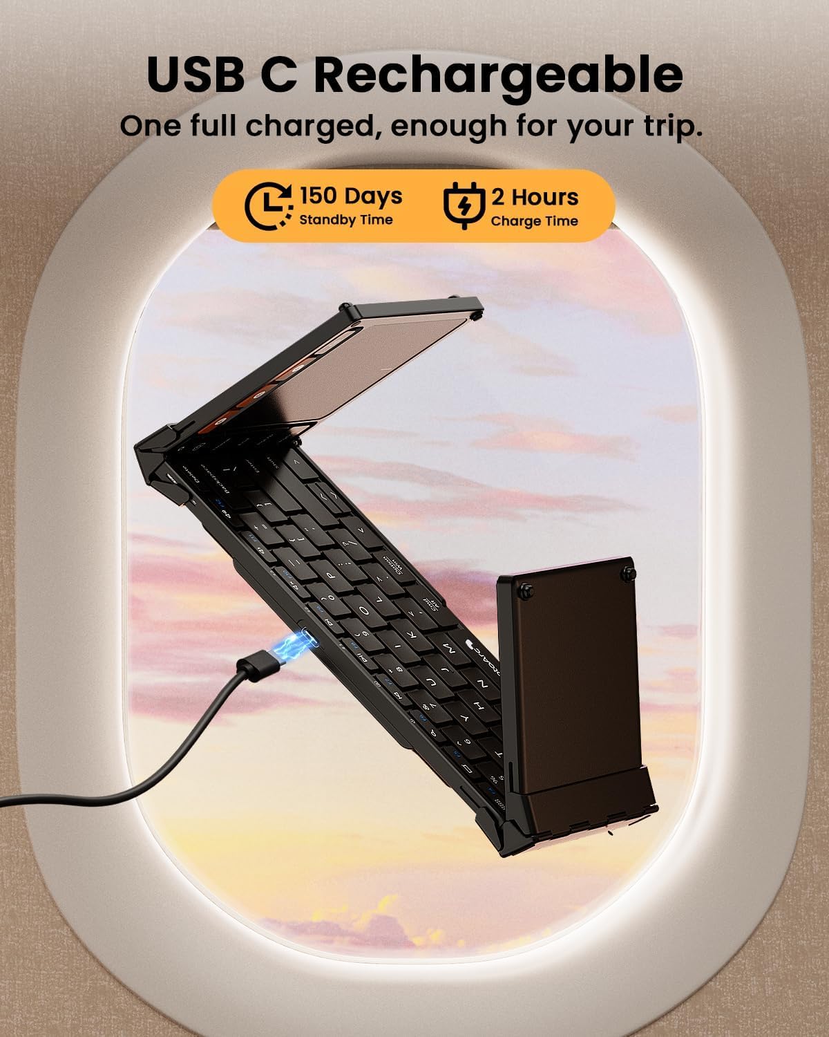 ProtoArc Foldable Bluetooth Keyboard with Touchpad, XK01 TP Portable Folding Keyboard for Travel, Full Size Keys, Large Trackpad Bluetooth Keyboard for iPad Laptop PC Tablets - Black