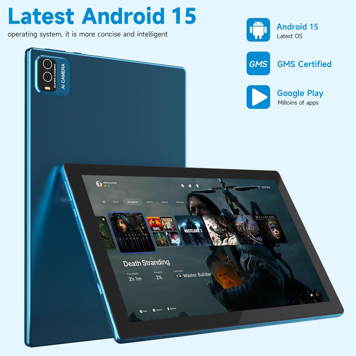 Android 15 Tablet, 10 Inch 18GB RAM+128GB ROM/ 2TB Expandable Tablet PC, Quad-core 2.0GHz Processor, 1280*800 10" HD Touch Screen, 2.4G/5G WiFi 6 BT 5.0, 2 in 1 Tablets with Keyboard Case Mouse Stylus