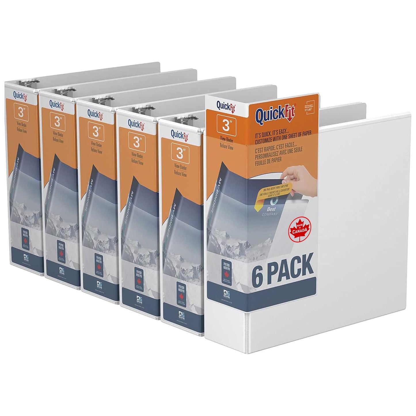 QuickFit View Binder, 3-Ring Binder for School or Office, Round Ring, White, 6 Pack, 3 Inch