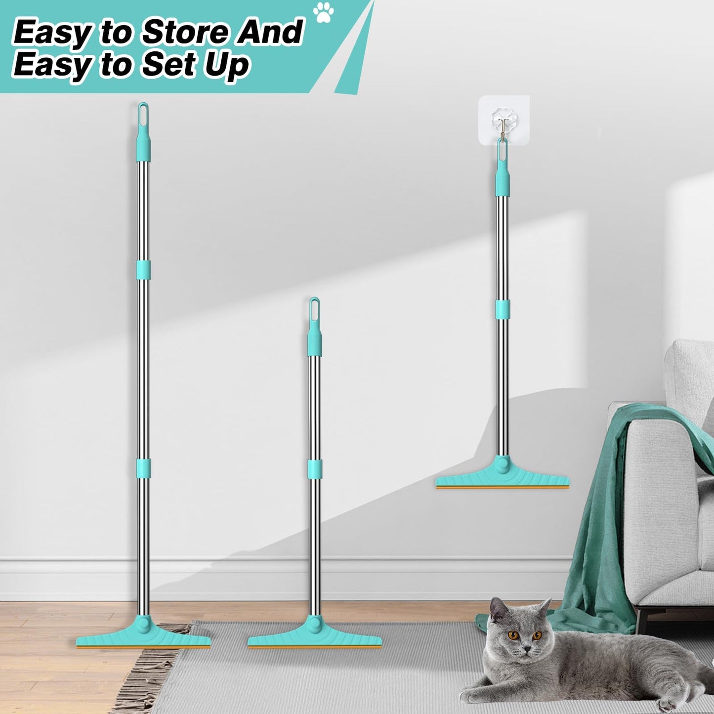 Carpet Rake for Pet Hair Removal, Pet Hair Remover with 45”, 1 Mini Included, Reusable for Fluff Carpet, Rug, Car Mat and Couch