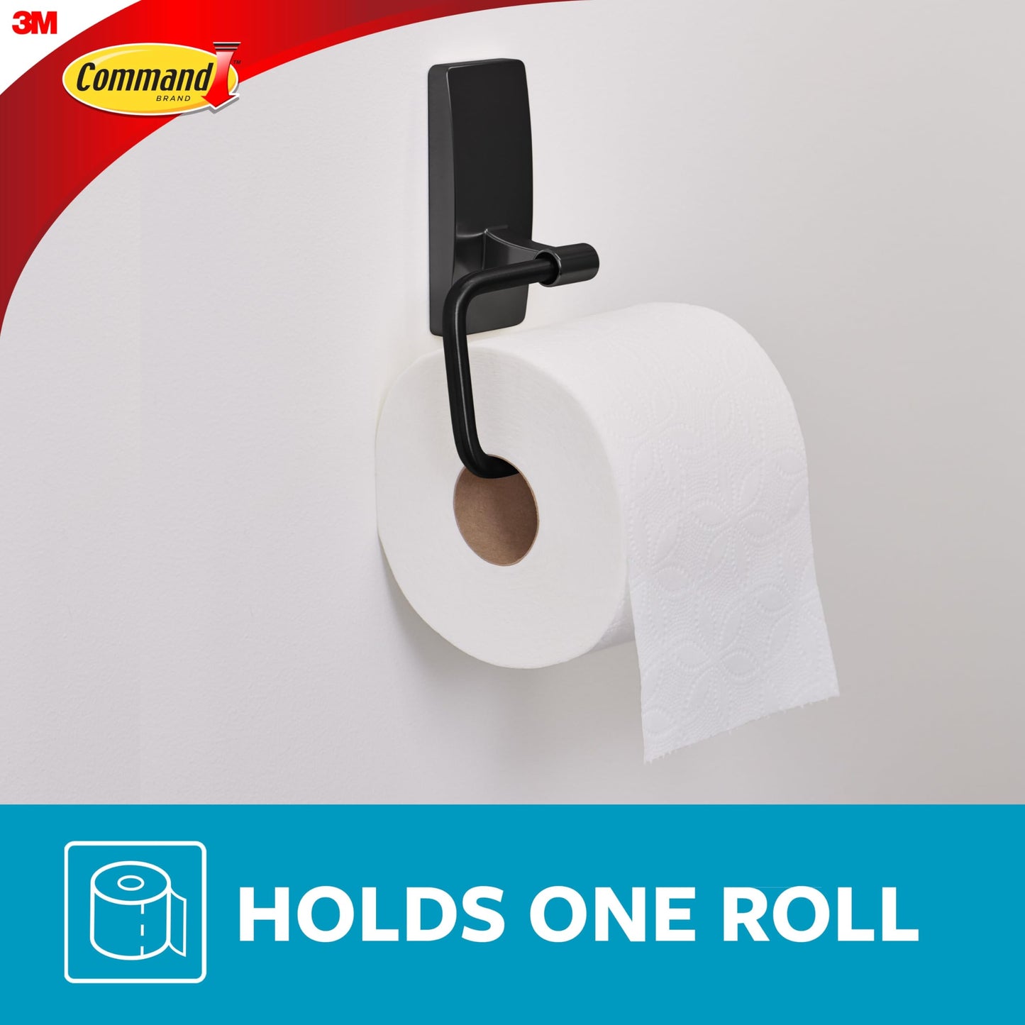 Command Toilet Paper Holder Matte Black with Water Resistant Command Strips, Rust Resistant Bathroom Organizer