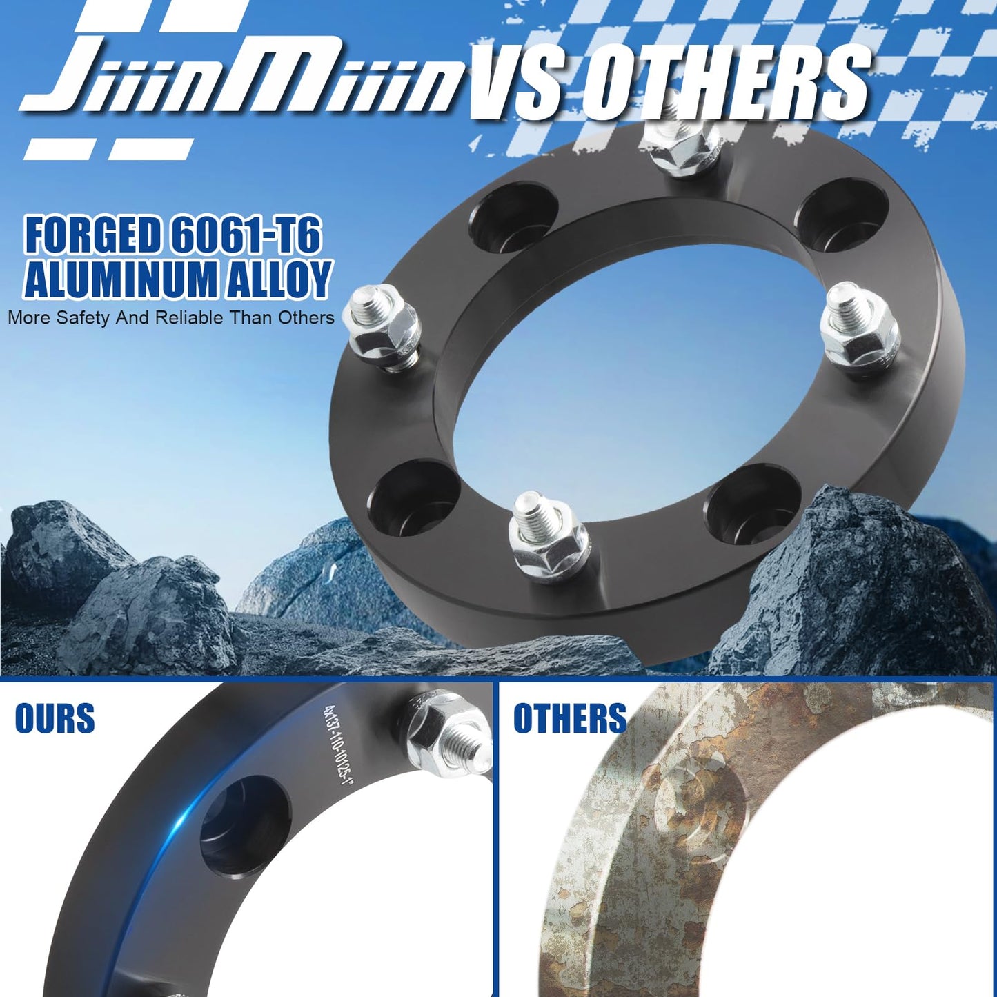 JiiinMiiin 1 inch 25mm 4x137 ATV Wheel Spacers with 110mm Hub Bore & 10x1.25 Studs, Compatible with Kawasaki Can-Am Bombardier UTV - Black 2 Pack