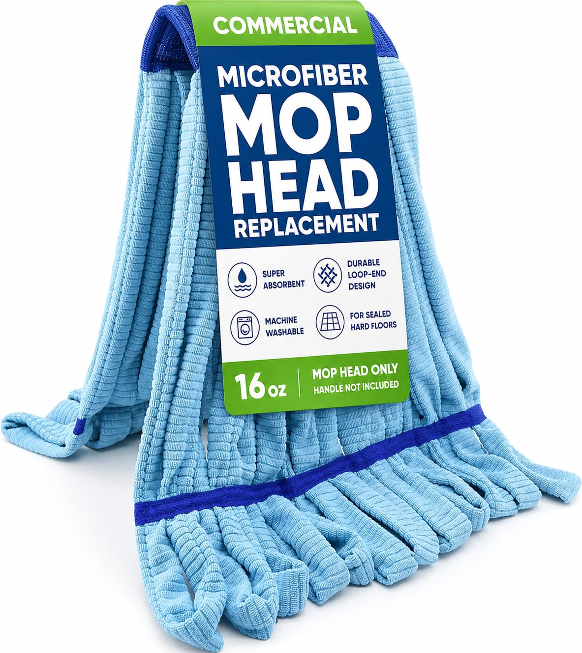 Microfiber Mop Head Replacement, 16 oz Loop End Commercial String Mop Head with 6 Inch Headband, Absorbent Microfiber Mop Refill for Home, Industrial & Commercial Floor Cleaning