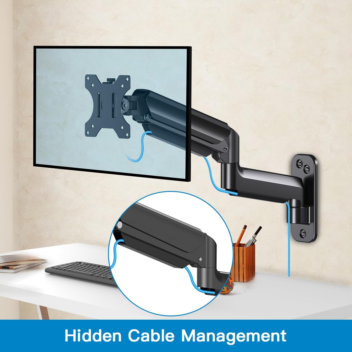 HUANUO Monitor Wall Mount for 17 to 32 Inch Computer Screen, Monitor Wall Mount Arm Holds up to 17.6lbs, Height Adjustable Full Motion Design Wall Monitor Arm - VESA Mount 75x75,100x100