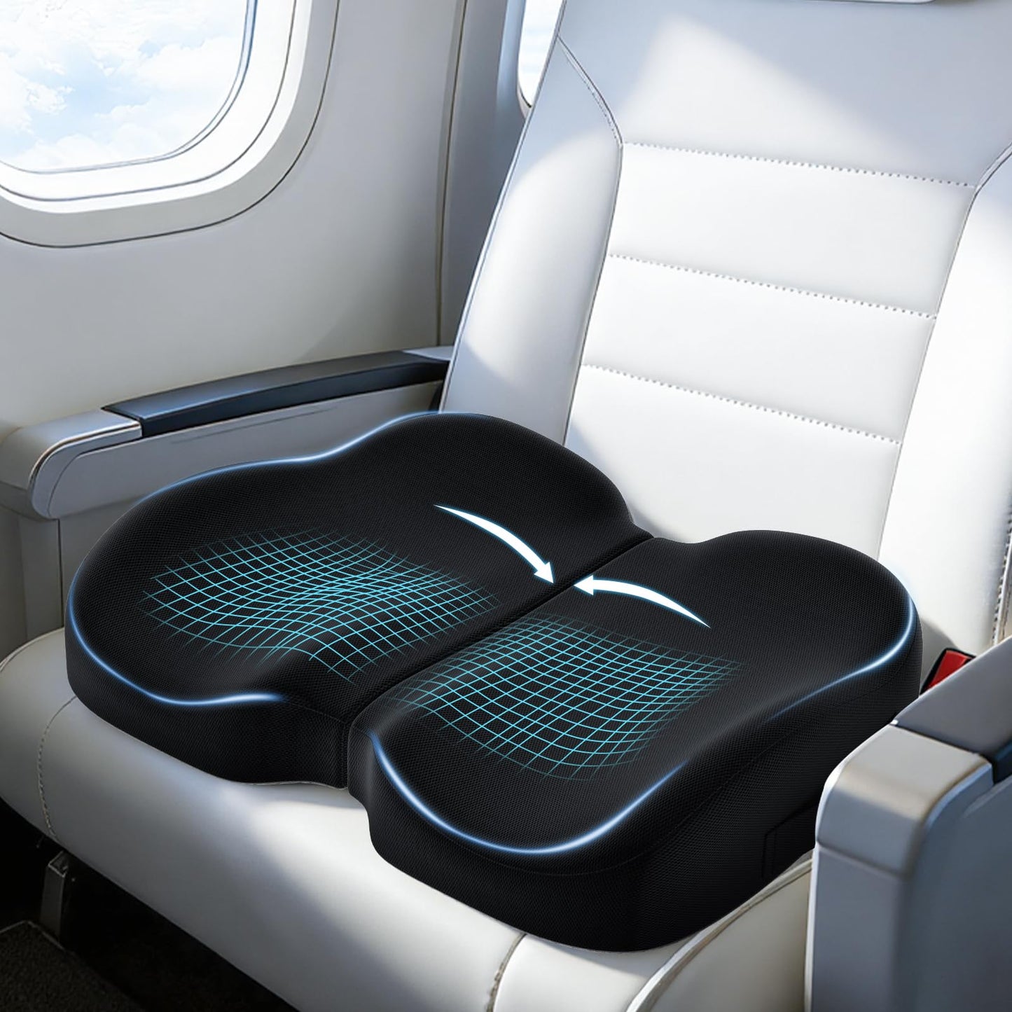 A-Pce Apce Foldable Travel Seat Cushion-with Built-in Handles，Memory Foam Cushions for Relief of Lower Back, Sciatic, Butt and Tailbone Pain-for Home & Office Use, Perfect for Travel or Driving-Black