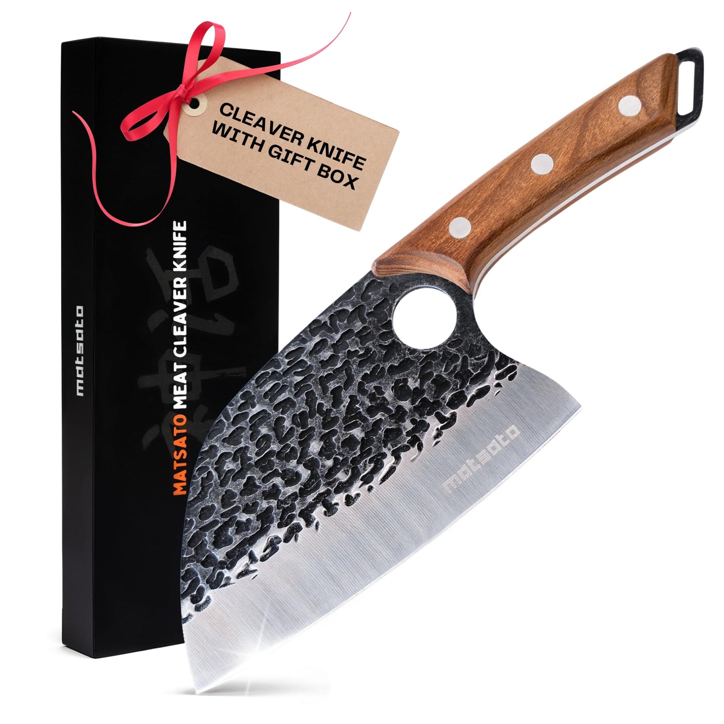 Matsato Butcher Knife Japanese Crafted Steel Kitchen Cleaver Chef Knife Couteau Cuisine Big Chopping Meat Cleaver Knives 5.8 Inch Blade Perfect Kitchen Gifts