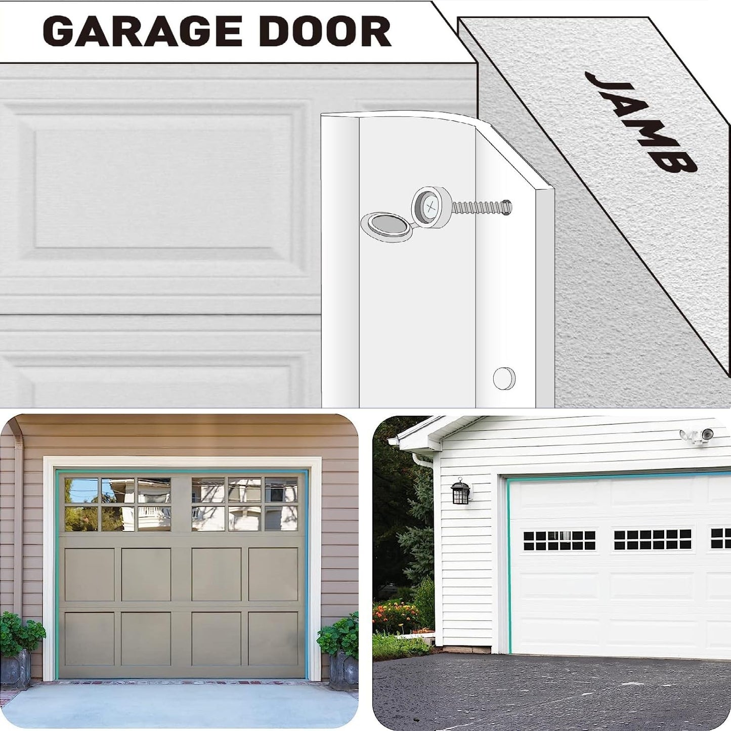 Apoctsddo Garage Door Seal Top and Sides, 34FT Garage Door Weather Stripping, Universal Weatherproofing Insulation Kit, Prevents Drafts, Easy Installation, Energy Saving Trim Seal