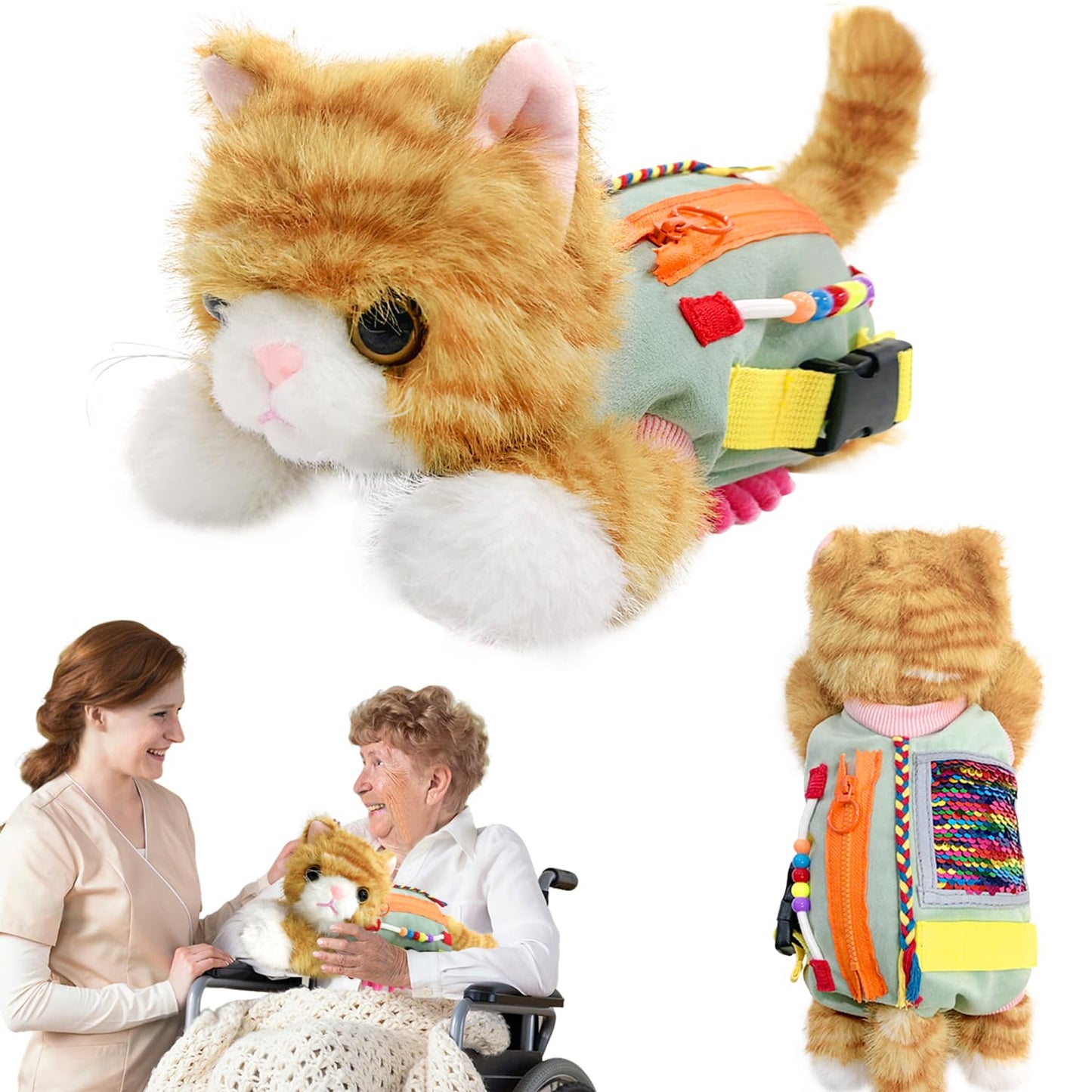 Dementia Products for Elderly, Fidget Blanket for Adults with Dementia, Realistic Cat Autism Sensory Tools, Dementia Patients Sensory Blanket, Alzheimers Products