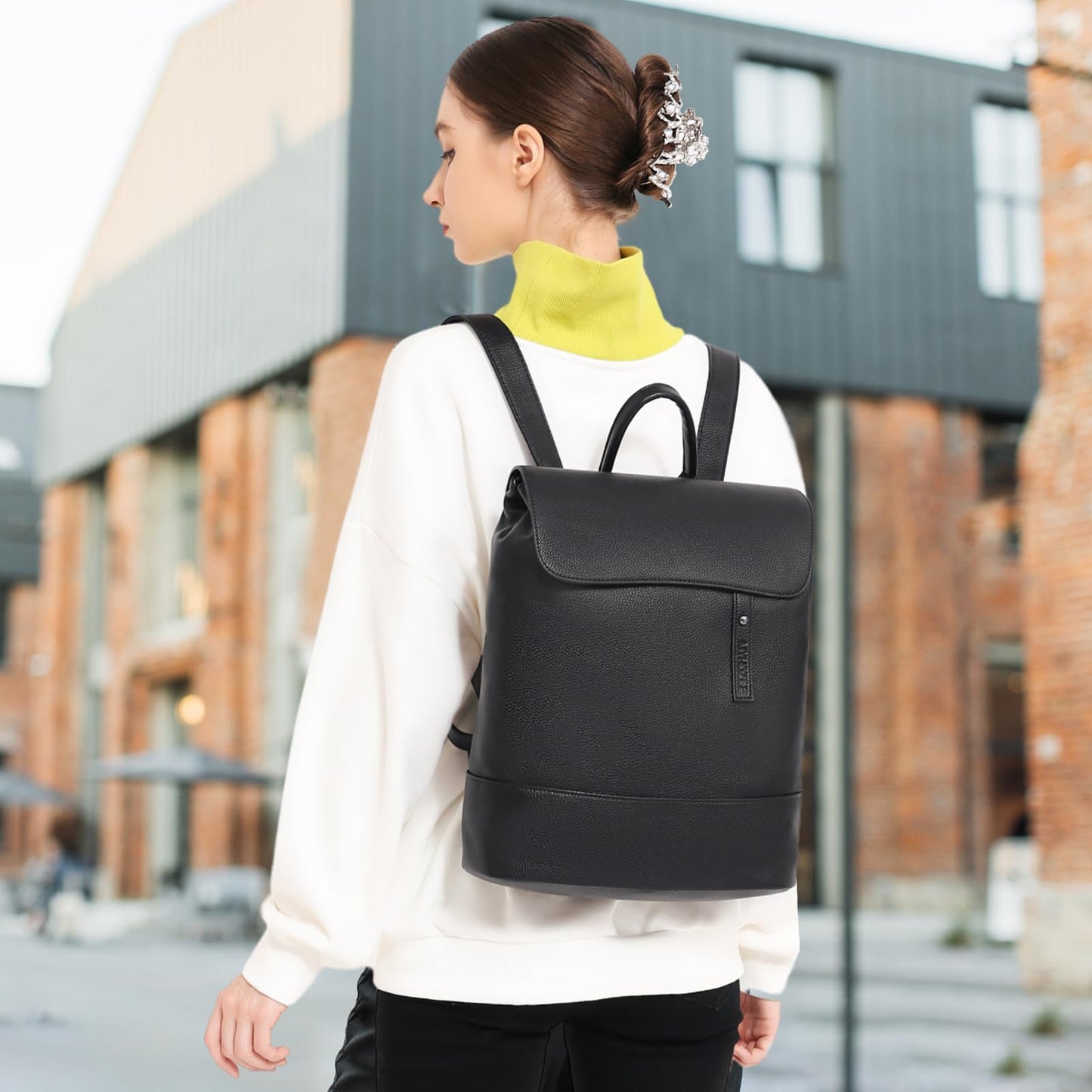 MYHOZEE Laptop Backpack for Women and Men, PU Leather Backpack Purse Computer Bag Fits 14 Inch Notebook Travel Work Daypacks