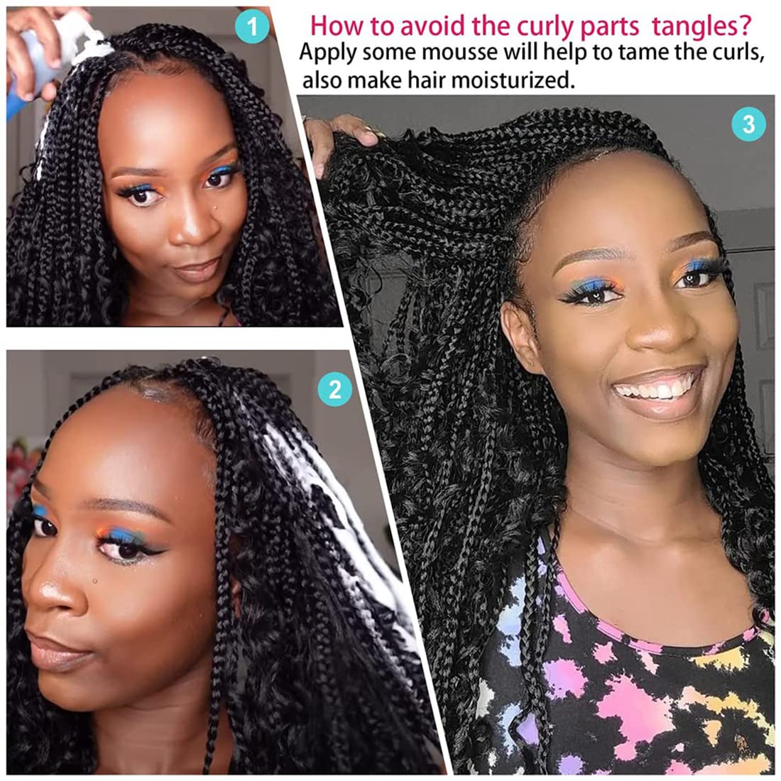 WoWCFyyds 8 Packs Crochet Braids Hair Curly 24 Inch Goddess Box Braids Crochet Hair Bohemian Hippie Braids Extensions with Curly Ends Synthetic Hair Extensions for Braids（1B/30/27）