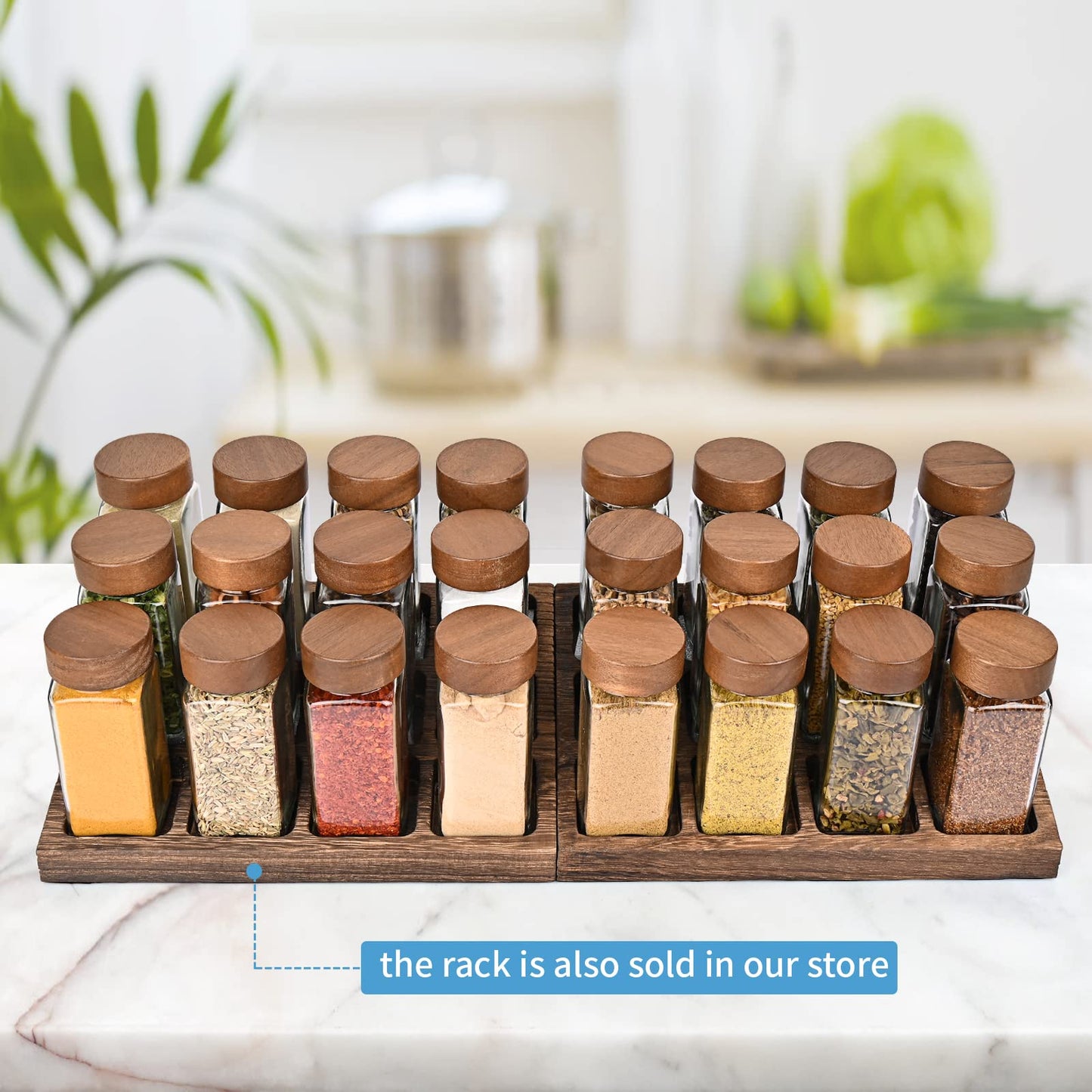 Yangbaga 2pcs Wood Spice Racks with 24pcs Spice Jars Glass Empty…
