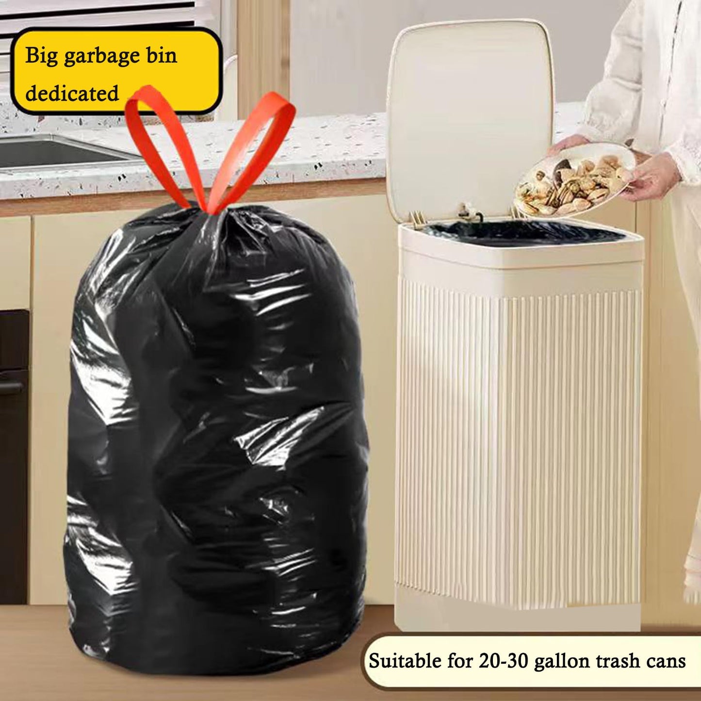 GoodFinely Large Black Trash Bags 20-21 Gallon Drawstring Garbage Bags,Measuring 28x 33.8 inches,Heavy Duty Plastic Garbage Bags for Household Kitchen Office Restaurant Thickened Stretchy