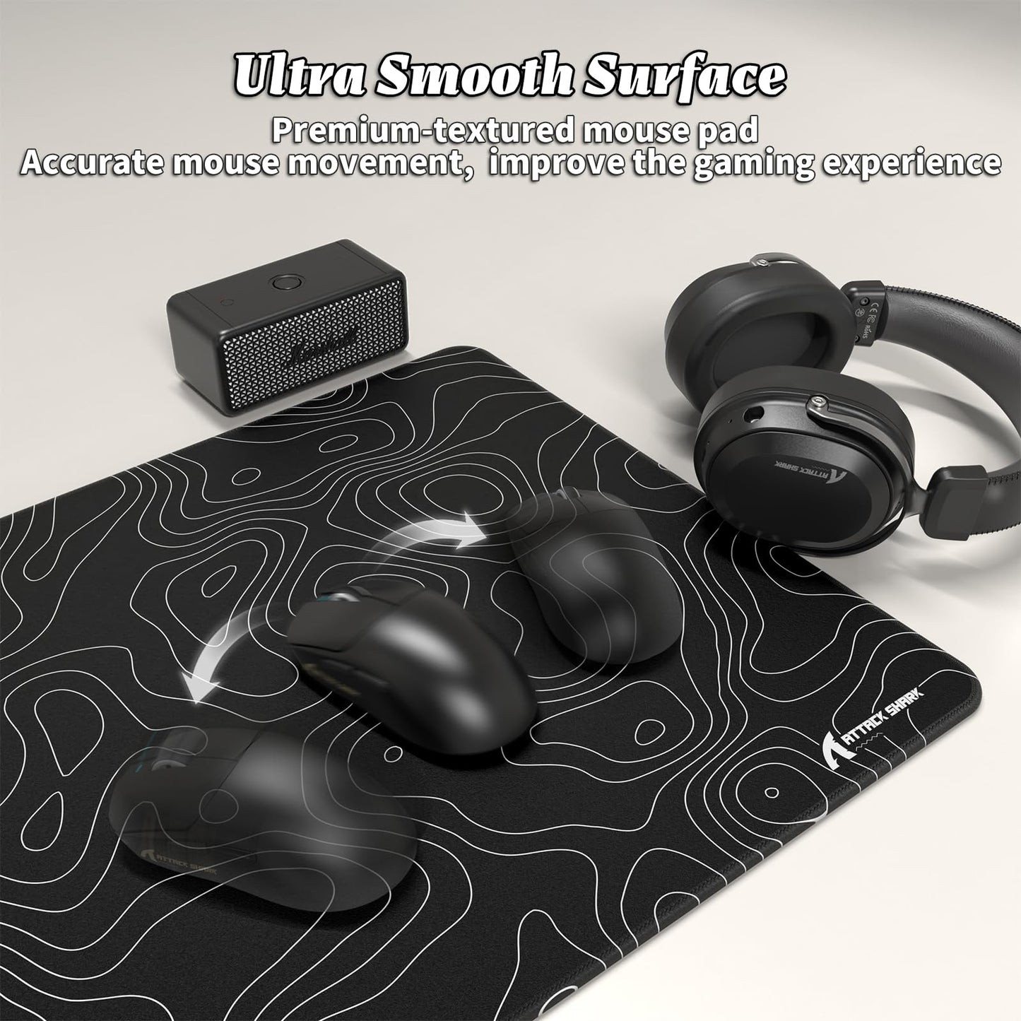 ATTACK SHARK CM02 PRO Extra Large Gaming Mouse Pad, with Anti-Slip Rubber Never-Slip Stability Esports Mousepad, XXL Full Desk Coverage for Writing Desk Office Home Laptop-Black Topographic Line