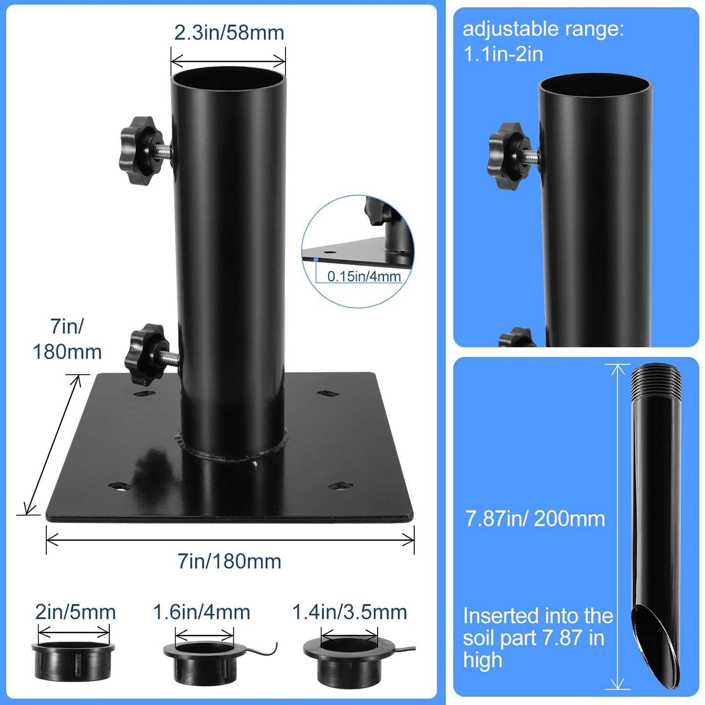 Lalafancy Bolt Down Patio Umbrella Base, Multifunctional Deck Umbrella Mount Outdoor with Ground Spike Fixing, Heavy Duty Metal Table Umbrella Holder Outside for Decks Concrete Lawns Mount