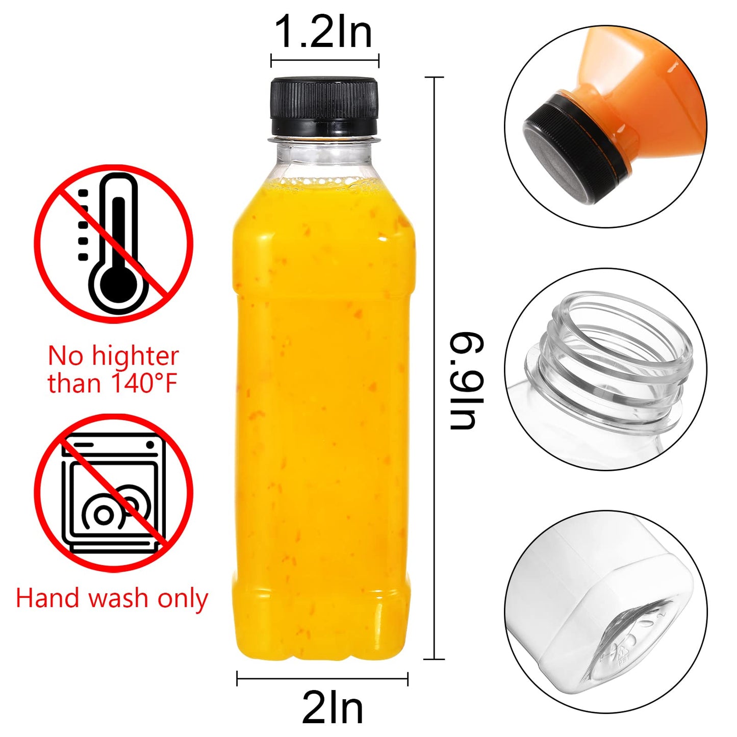 WUWEOT 30 Pack Plastic Juice Bottle, 10 Oz (300 ml) Clear Empty Milk Bottles, Reusable Bulk Beverage Containers with Tamper Evident Caps Lids
