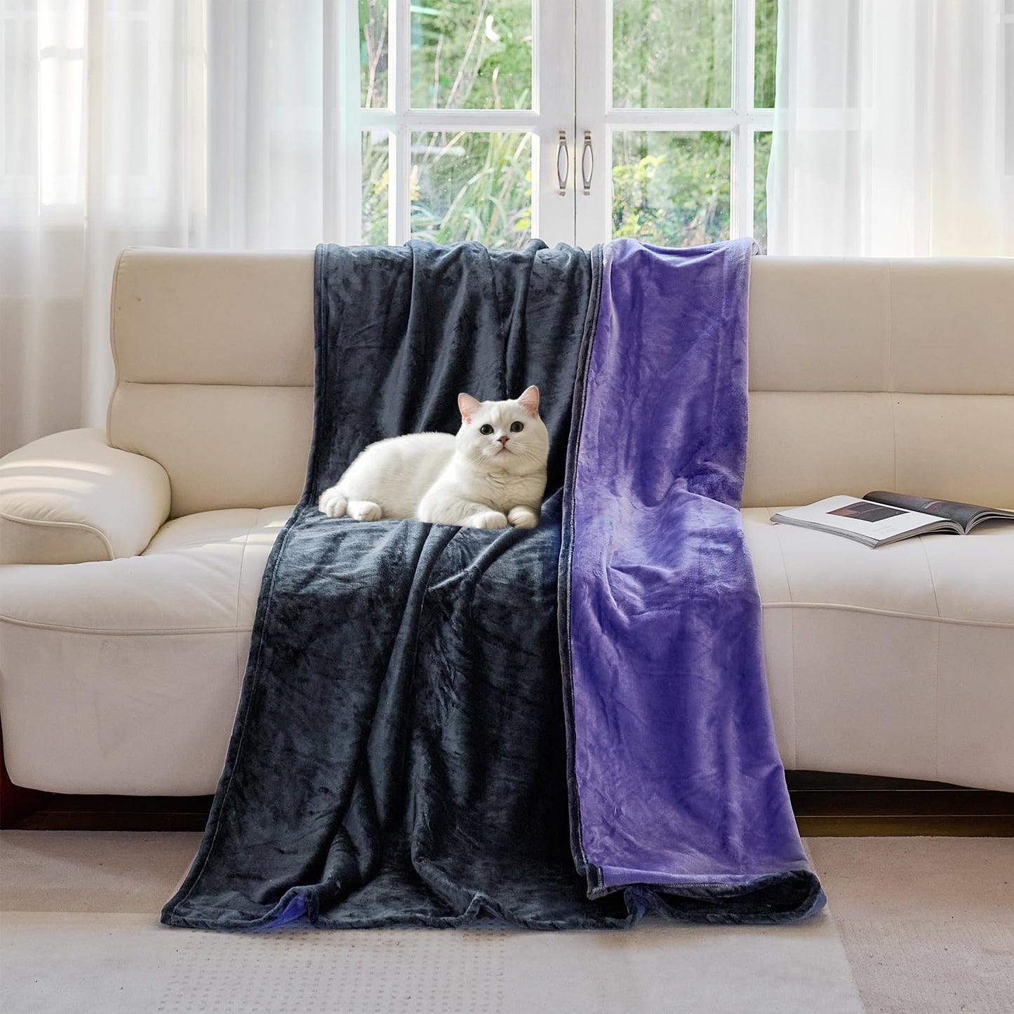 YISURE Waterproof Blanket for Couch Sofa 60x40 inch,Grey/Purple Washable Blankets for Adults Couples or Pets, Reversible Leakproof Protector Bed Cover