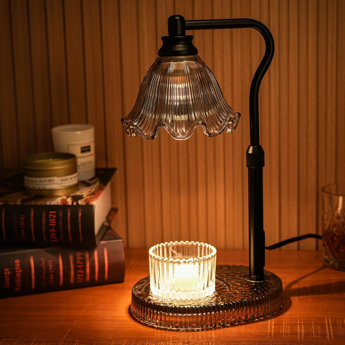 Candle Warmer Lamp with Adjustable Height - Flameless 4-Level Dimmable Wax Warmer, Timer Function & Stylish Design in Multiple Colors （Black