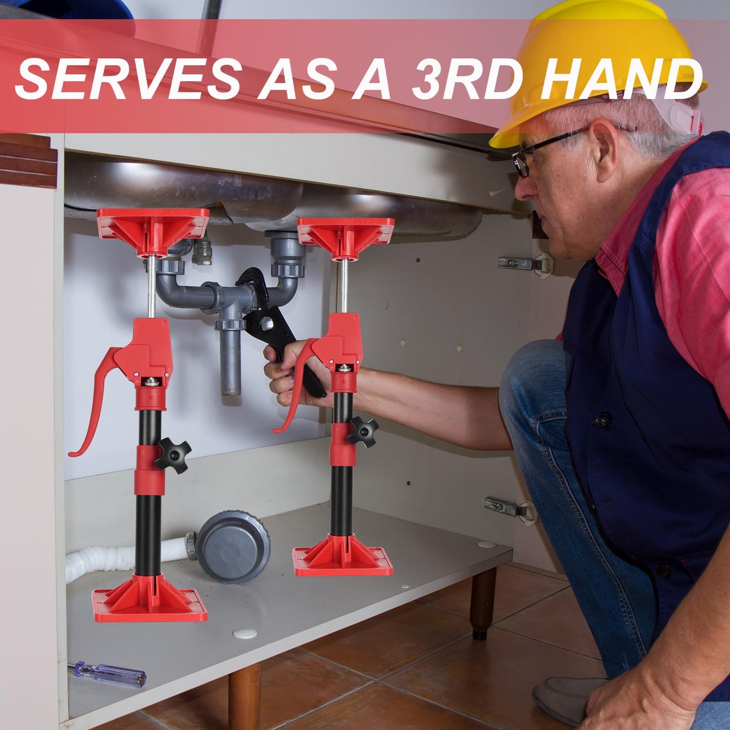 Cabinet Jacks for Installing Cabinets, 11.8" to 23.5" Third Hand Tools Adjustable Support Pole, 3rd Hand Support System for Upper Cabinet Installation, Each 78 LB Capacity, 2 Pack