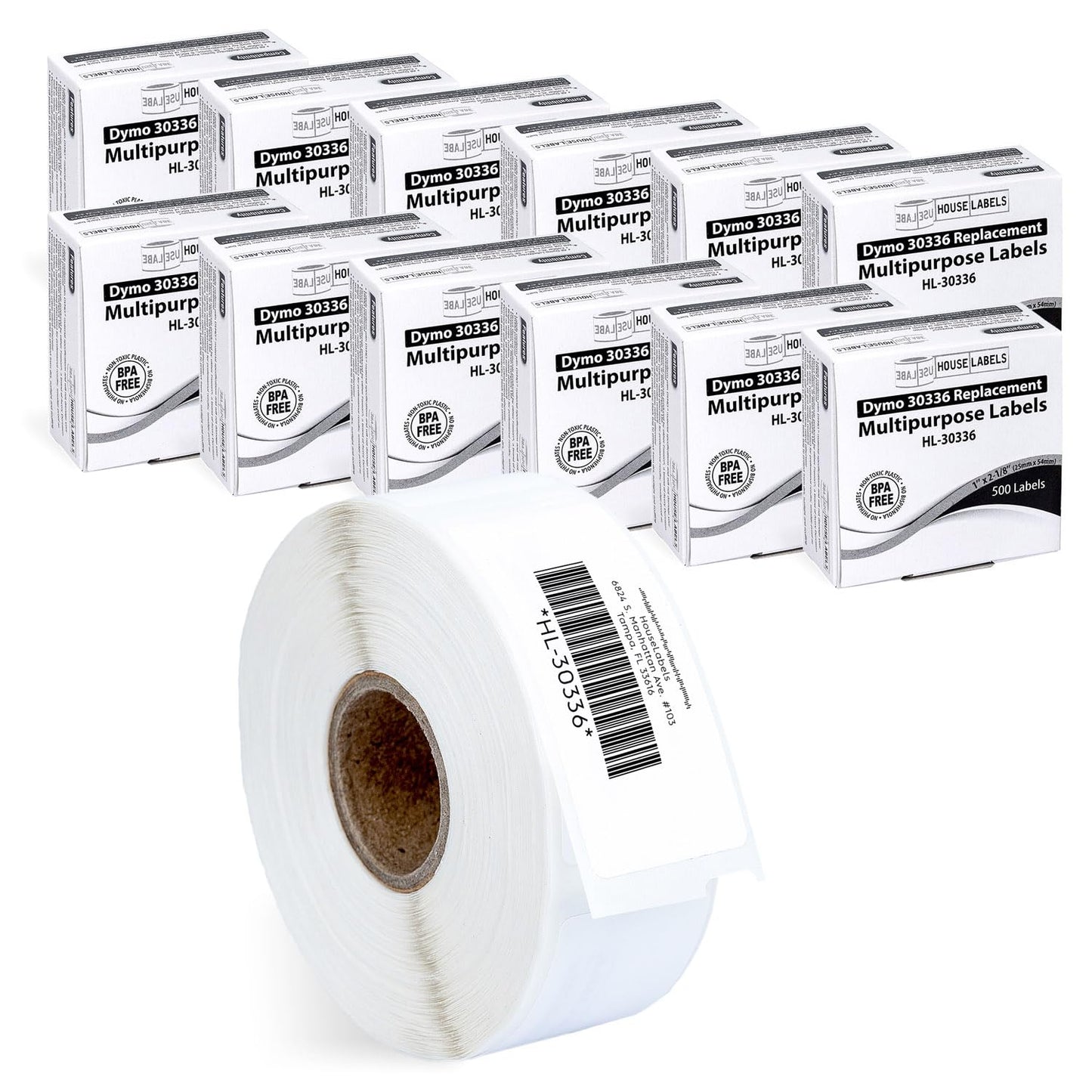 DYMO-Compatible 30336 Multipurpose Labels (1" x 2-1/8") -- BPA Free! (12 Rolls; 500 Labels per Roll)