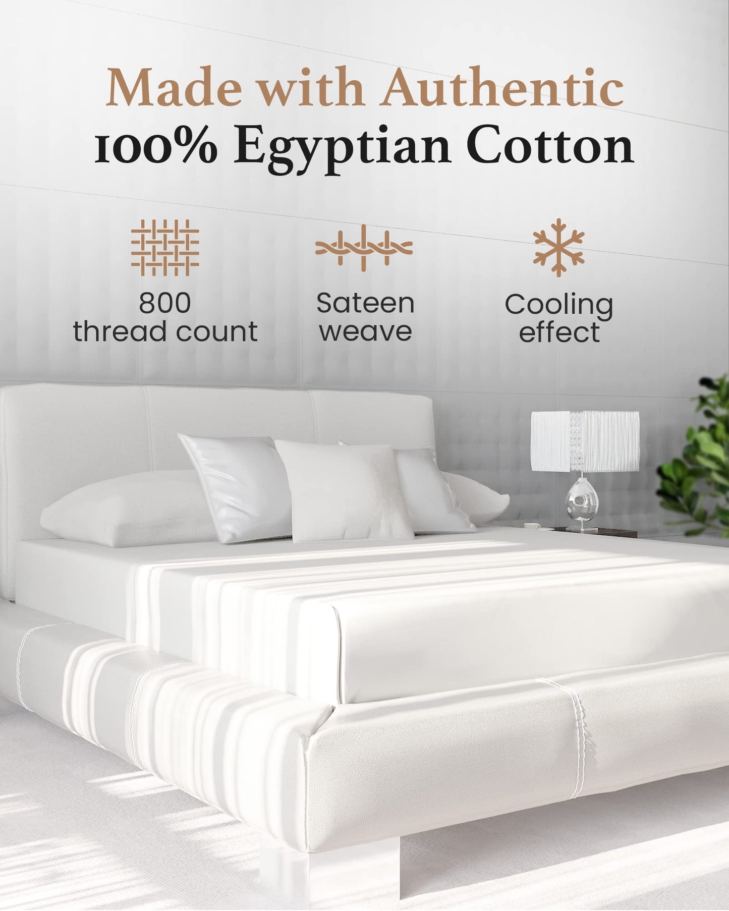 Good Sleep Bedding Queen Fitted Sheet - 100% Egyptian Cotton, 800 TC, 16" Deep Pocket, Sateen Weave - White