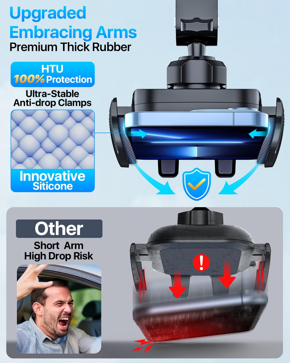 2025 Upgraded Pro Version Phone Holder for Car [Patent & Safety Certs] (Bumpy Roads Friendly) Universal Long Arm Military-Grade Strong Suction Cell Phone Mount Car Dashboard Windshield Vent,Black