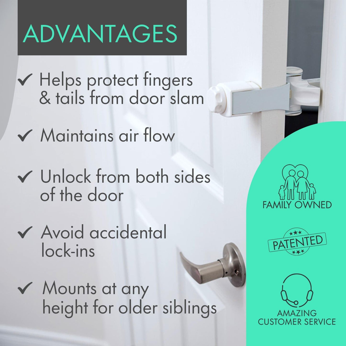 DOORWING Portable Door Lock. No Adhesive. No Door Damage. Adjustable Door Latch for Baby Proofing. Easy Alternative to Baby Gate, Dog Gate & Cat Door. Let Cats In. Keep Kids/Dogs Out of Cat Litter Box