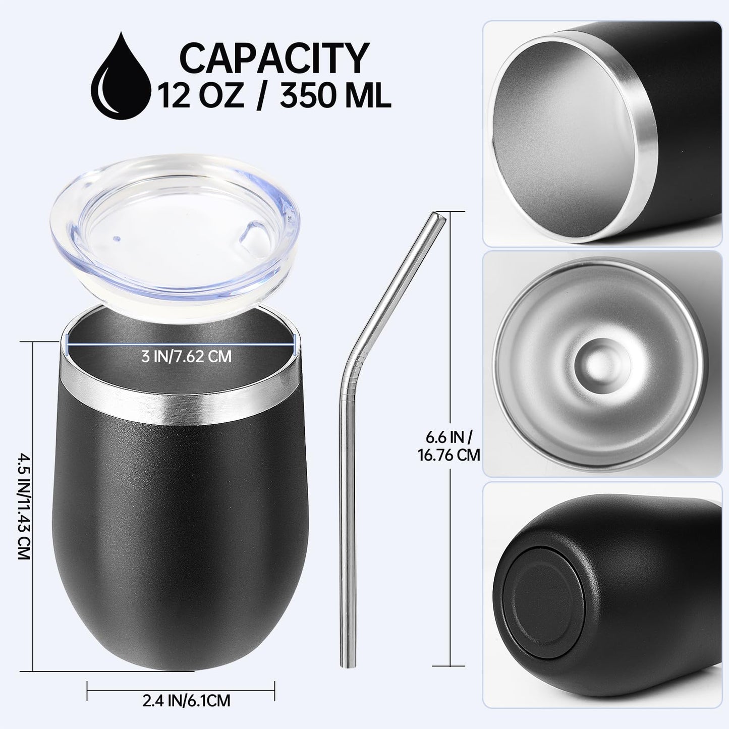 Volhoply 12oz Stainless Steel Wine Tumbler with Lid Bulk 12 Pack,Double Wall Vacuum Stemless Wine Glasses,Reusable Metal Travel Coffee Mug with Straw,Insulated Cups Gift for Christmas（Assorted,12 Set）