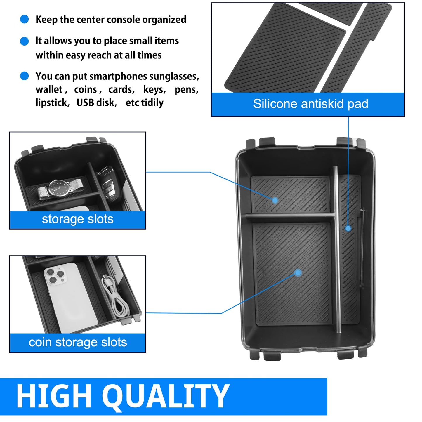 SHAOHAO 3 Pcs for 2026 Hyundai Palisade Center Console Organizer & Lower Organizer for 2026 Hyundai Palisade Calligraphy Accessories Console Tray Pliasade Hybrid Armrest Storage Box (Only for 7-Seat)
