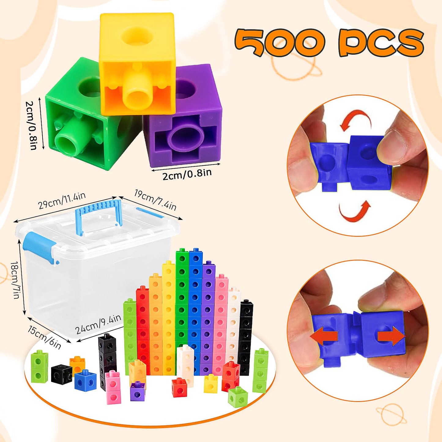 500 Pcs Math Learning Linking Cube with Storage Container Counting Cubes, Colorful Plastic Counting Blocks, Manipulatives Classroom Learning Supplies for Classroom, Homeschool