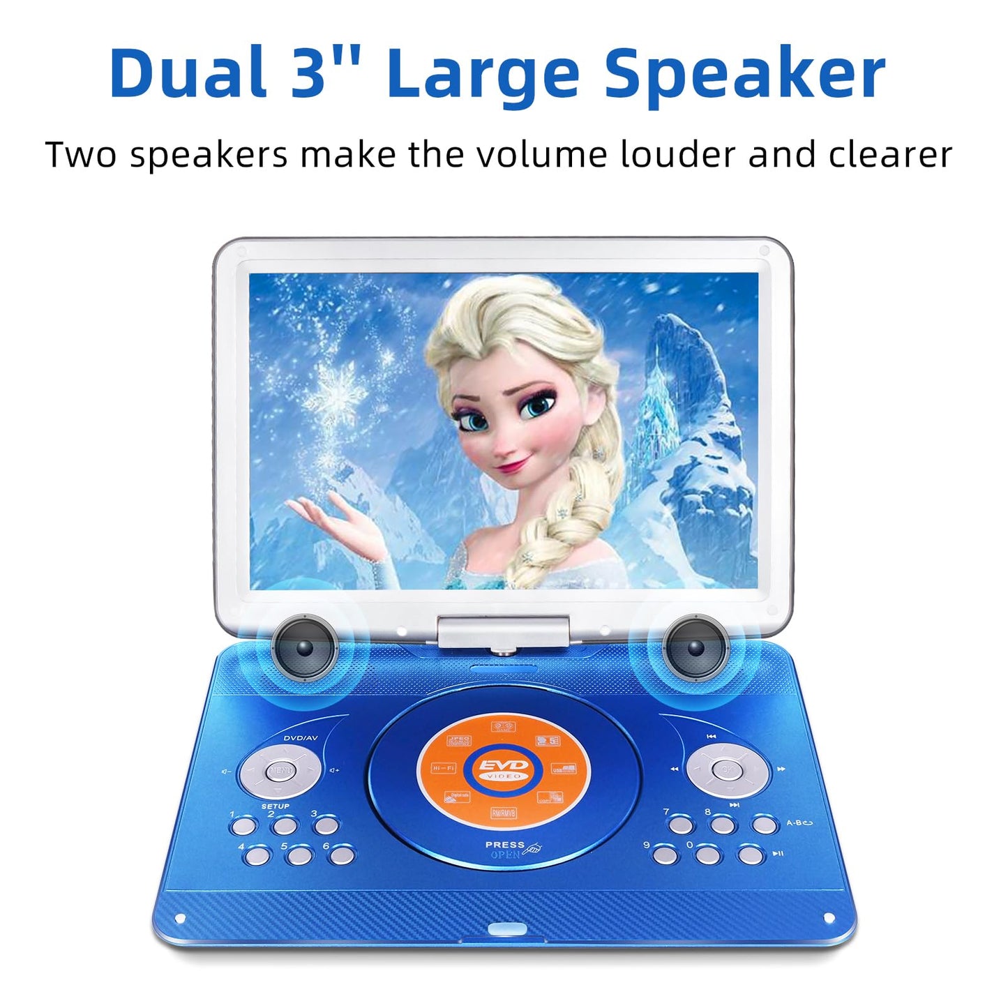 16.9" Portable Mobile DVD Player with 14.1" Large Swivel Screen with 6 Hrs Rechargeable Battery for Kids, Sync TV, Support USB SD Card with Car Charger (Blue)